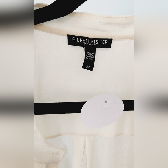 [2X] EILEEN FISHER 100% Silk Button Down Semi Sheer Short Sleeve Blouse - Picture 5 of 15